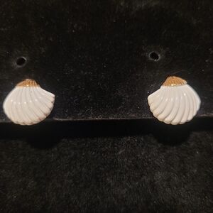 Trafari Vintage Gold Tone and White Shell Earrings